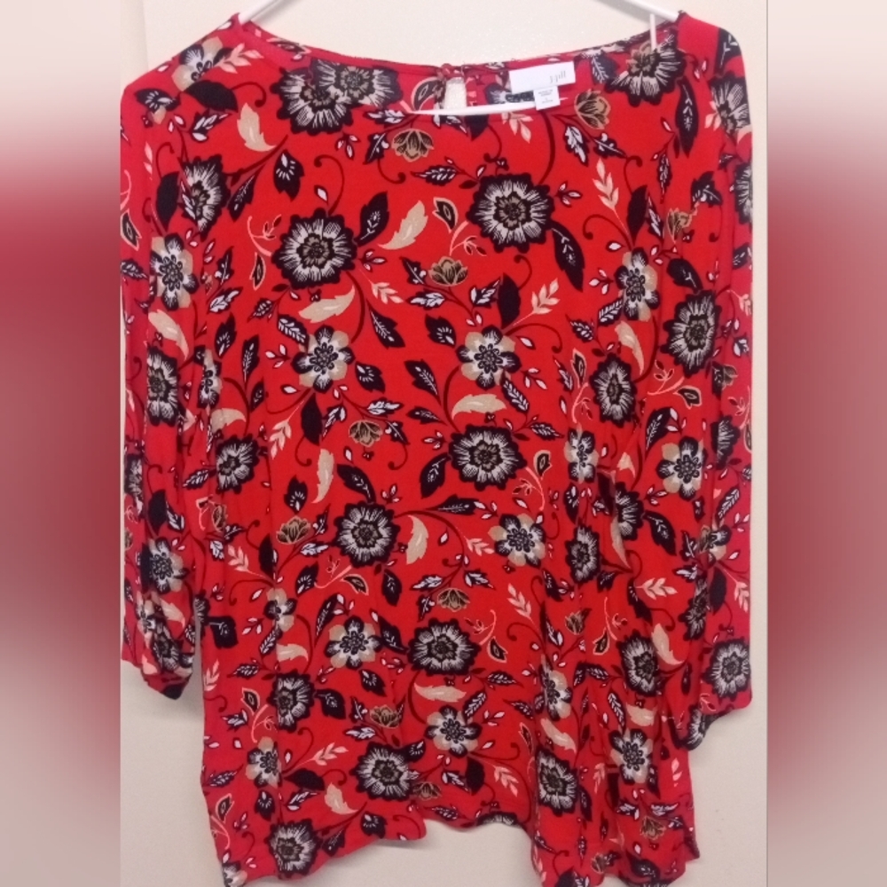 Red Floral Viscose Dressy Blouse